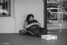 Queen Street Auckland city, black and white photo by Mike Wheelton